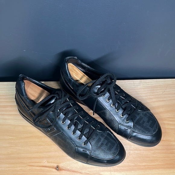 Fendi Wimbledon Trainers Black Leather Men's Shoes - Picture 2 of 10